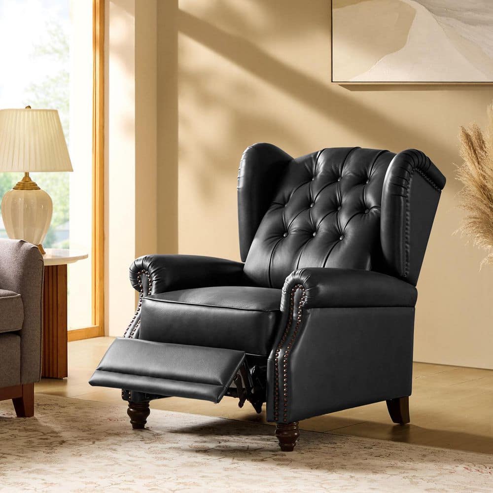 JAYDEN CREATION Leni Black 32.5 in. Genuine Leather Power