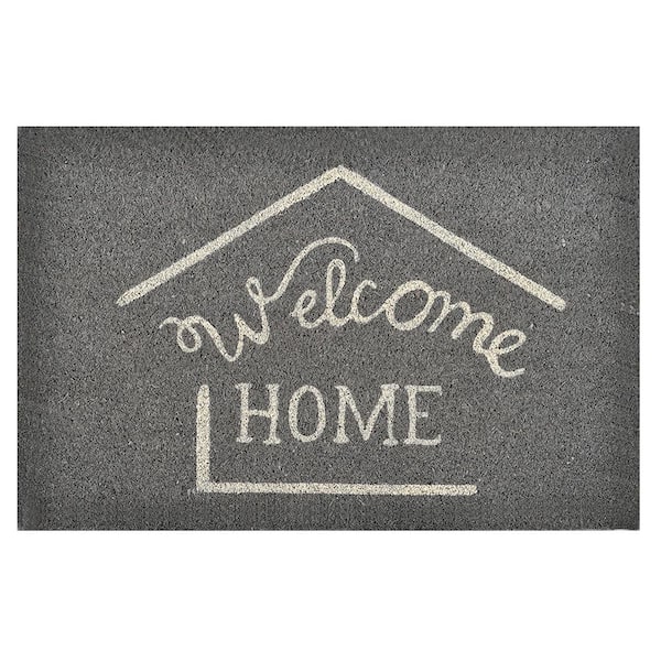 Evideco 16 in. x 24 in. Grey Sheltered Printed Front Door Mat Welcome Home Coir Coco Fibers