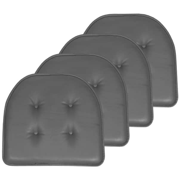 Sweet Home Collection Faux Leather Memory Foam Tufted U-Shape 16 in. x 17 in. Non-Slip Indoor/Outdoor Chair Seat Cushion (4-Pack), Gray
