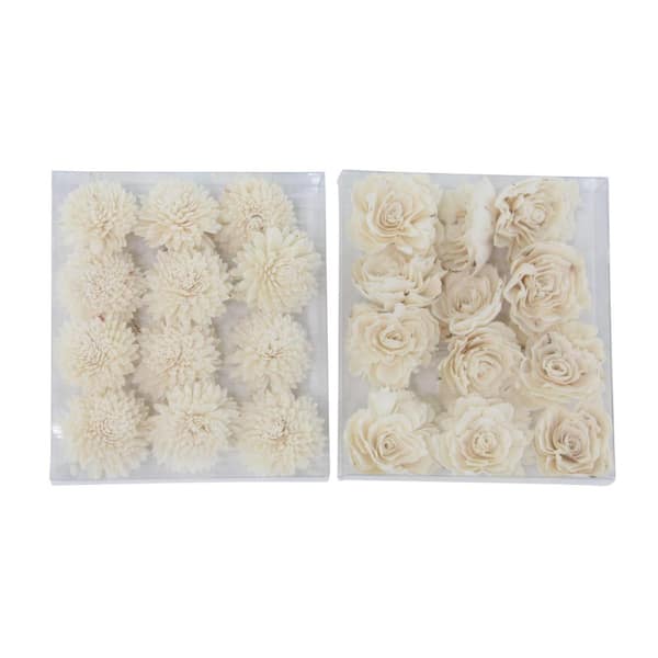 Litton Lane White Artificial Sola Boxed Carnation and Rose Flowers (Set of 2)
