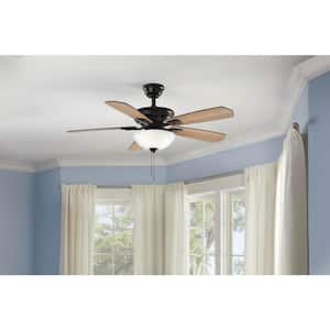 Wellston II 44 in. Indoor LED Matte Black Dry Rated Downrod Ceiling Fan with 5 Reversible Blades and Light Kit