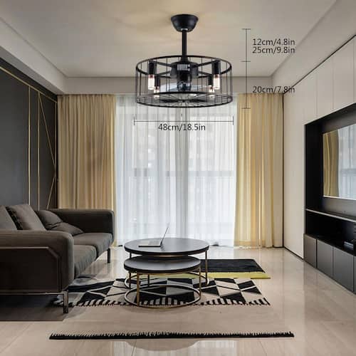 18.5 in. Indoor Rustic Metal Shade Black Caged 3 Gear Wind and Timing Ceiling Fan Light with Remote Control Ceiling Fans