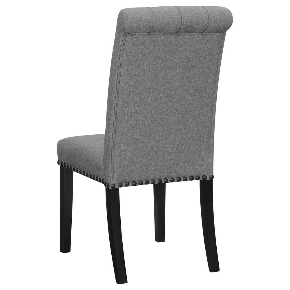 Dark Gray Linen Upholstered Traditional Side Chair with Wood Legs