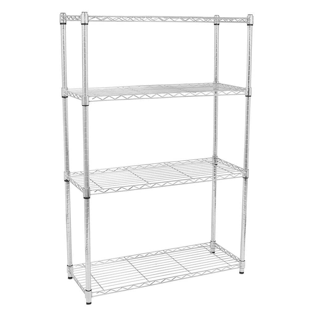 Silver 4-Tier Chrome Plated Iron Storage Shelf