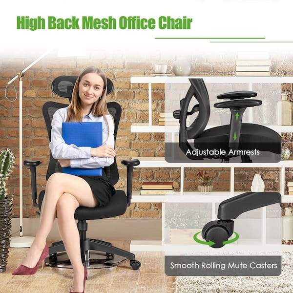 Costway Black Ergonomic Mesh Office Chair Adjustable High Back Chair with Lumbar  Support CB10175DK - The Home Depot