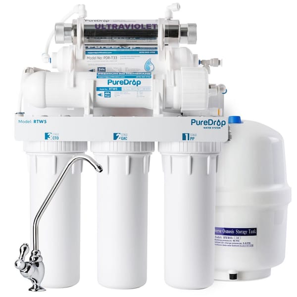 PureDrop RTW5U Reverse Osmosis Water Filtration System with UV Filter, Ultraviolet RO Water System, 6 Stage, TDS Reduction