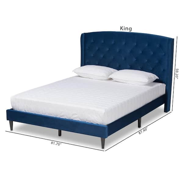 Baxton Studio Joanna 81.7 in. W Navy Blue and Dark Brown King Wood