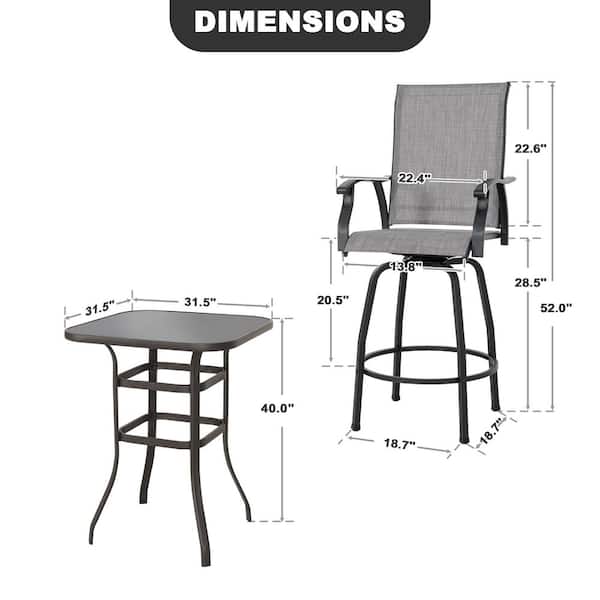 Black and Brown with Gold Speckles 5-Piece Metal and Textilene Outdoor Patio Bar Set with Swivel Bar Stools