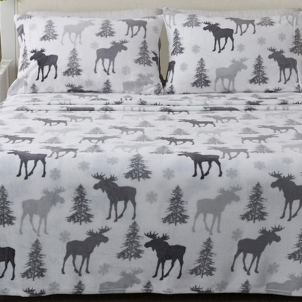 FRESHFOLDS Grey Printed Velvet Plush Polyester Ultra Soft Twin Bed Sheet Set