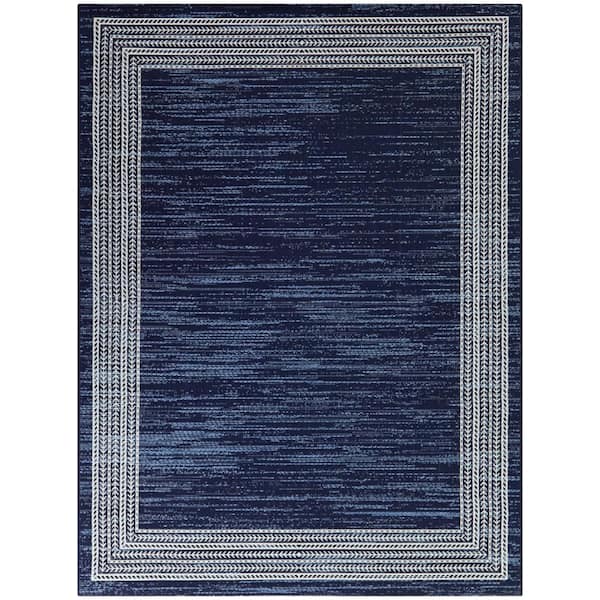 BALTA Leonard Navy 7 ft. 10 in. x 10 ft. Border Indoor/Outdoor Area Rug