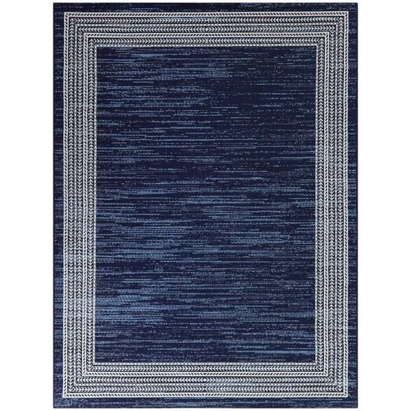 Leonard Navy 7 ft. 10 in. x 10 ft. Border Indoor/Outdoor Area Rug
