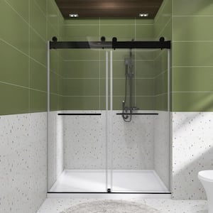 60 in. W x 76 in. H Sliding Frameless Double Shower Door in Matte Black with Tampered Glass