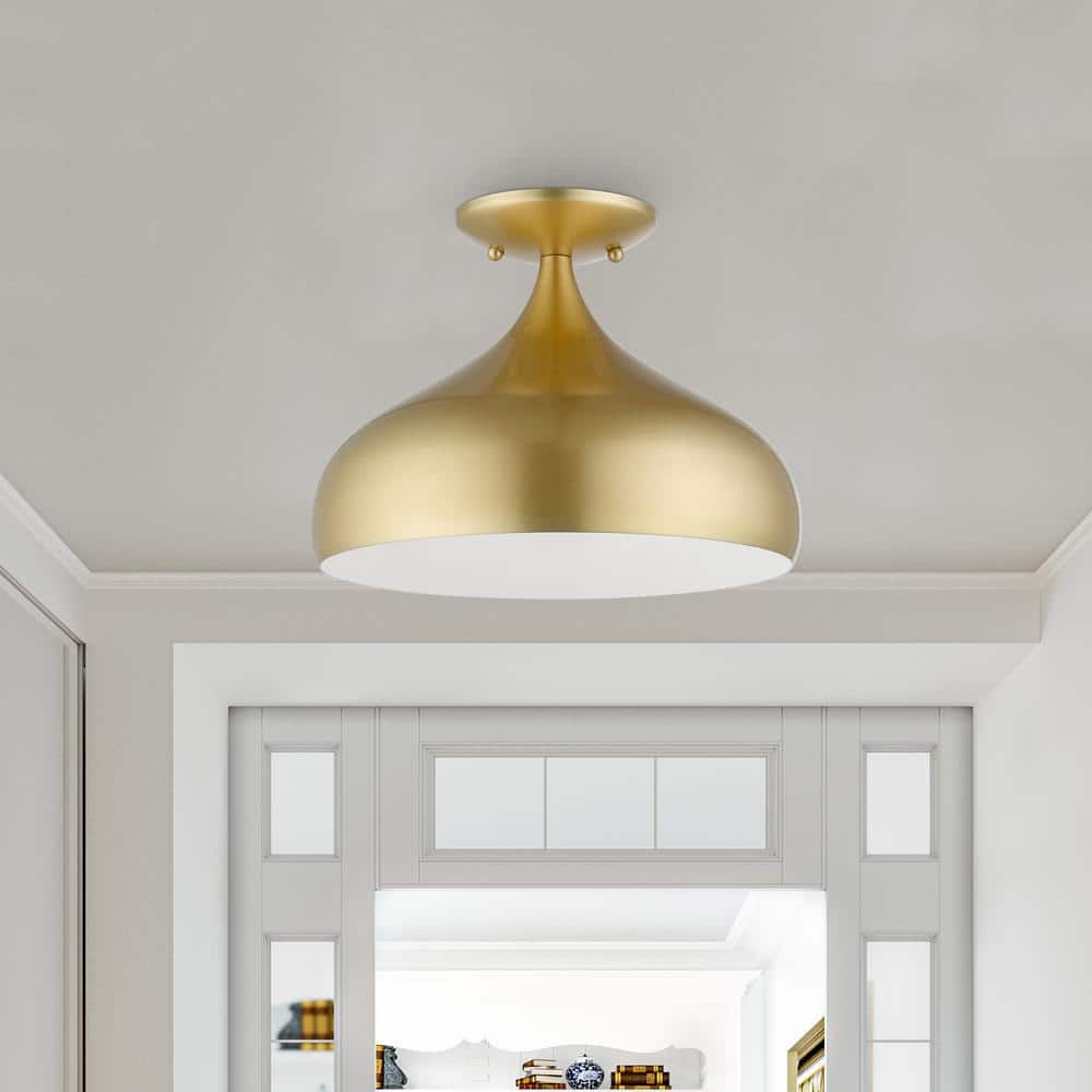 Amador Soft Gold Teardrop Flush Mount with Shiny White Interior