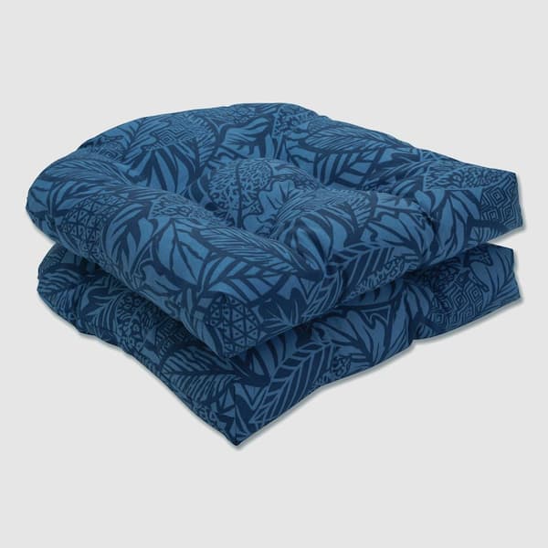 Pillow Perfect Floral 19 x 19 Outdoor Dining Chair Cushion in Blue (Set of 2)