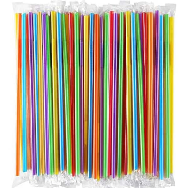 Colorful Multicolor Disposable Plastic Straws Flexible Individually Wrapped Drinking Straws (100 Per Case)