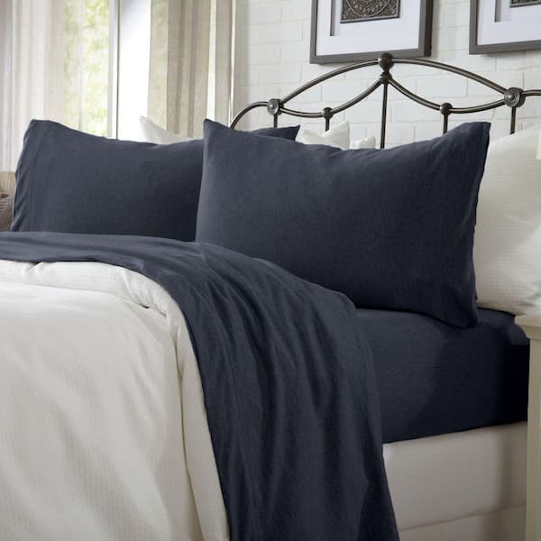 FRESHFOLDS 3-Piece Navy Cotton Jersey Knit Deep Pocket Twin Sheet Set
