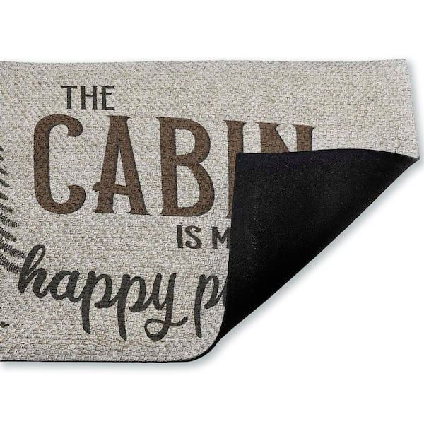 Cabin Is My Happy Place Black 18 in. x 30 in. Polyester Non-Slip Outdoor Door Mat