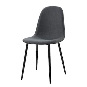 Minimalist Set of 2 Dining Chair with Metal Legs, Black/Dark Gray