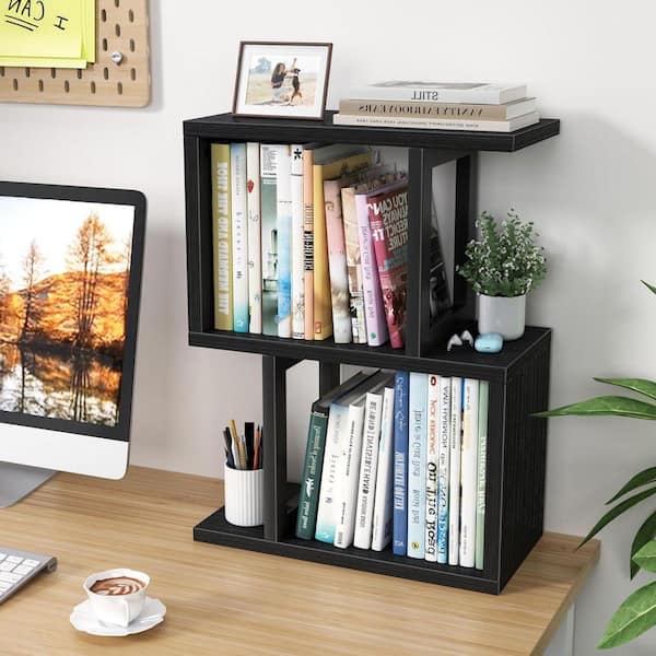 Black 15.7 in. x 22 in. Wood Classic 3-Tier Desktop Bookshelf