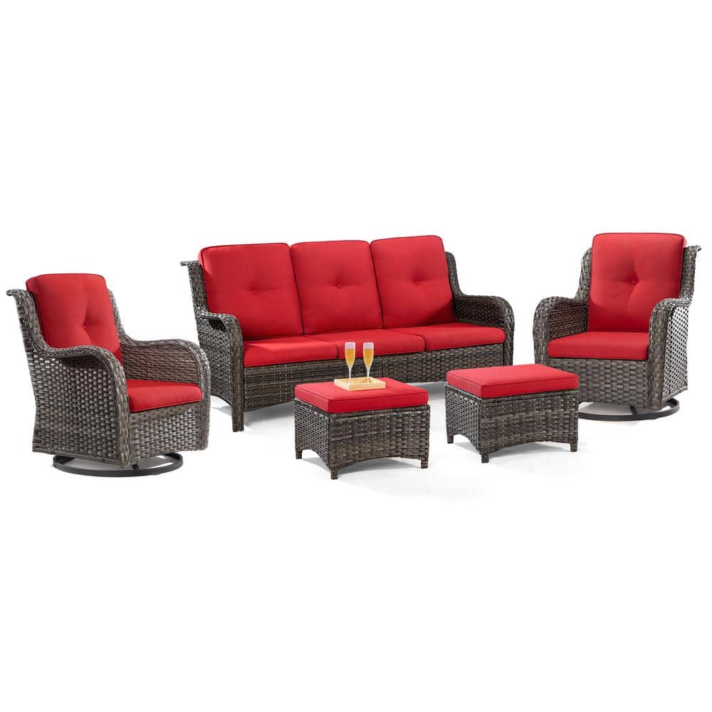 JOYSIDE 5Piece Wicker Outdoor Patio Seating Set Sectional Sofa with