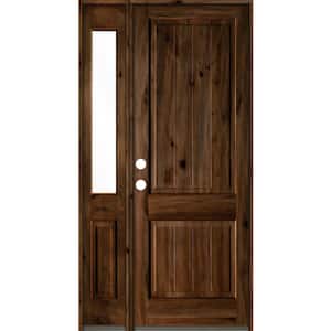 46 in. x 96 in. Rustic Knotty Alder Right-Hand/Inswing Clear Glass Provincial Stain Wood Prehung Front Door w/Sidelite