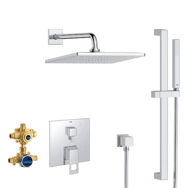 Grohe Eurocube Thermostatic Shower System with Multi-Function Shower Head,  Handshower, Slide Bar, Bodysprays, and Volume Controls - All Valves  Included in Chrome - Royal Bath Place