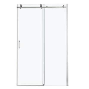 48 in. W x 76 in. H Single Sliding Frameless Shower Door/Enclosure in Brushed Nickel with Clear Glass
