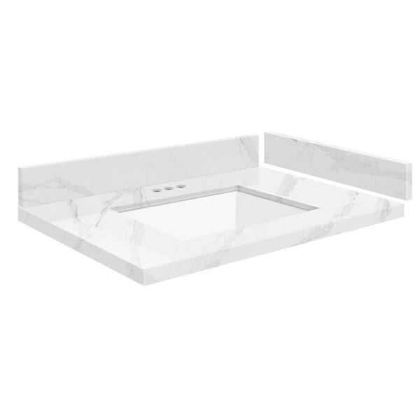 Transolid Silestone 30.75 in. W x 22.25 in. D Quartz White Rectangular Single Sink Vanity Top in Calacatta Gold