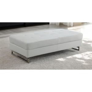 White Faux Leather Rectangle Ottoman