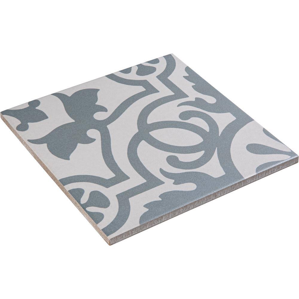Bliss 8" Gray and White Porcelain Moroccan Wall and Floor Tile