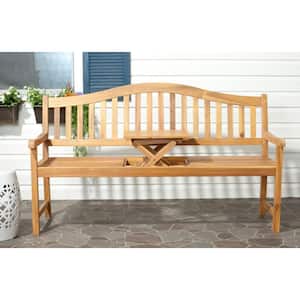 Mischa 63 in. 3-Person Natural Brown Acacia Wood Outdoor Bench