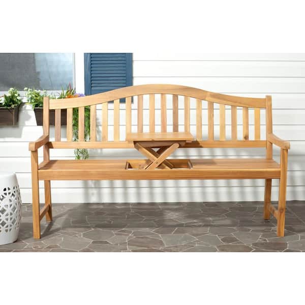 SAFAVIEH Mischa 63 in. 3-Person Natural Brown Acacia Wood Outdoor Bench
