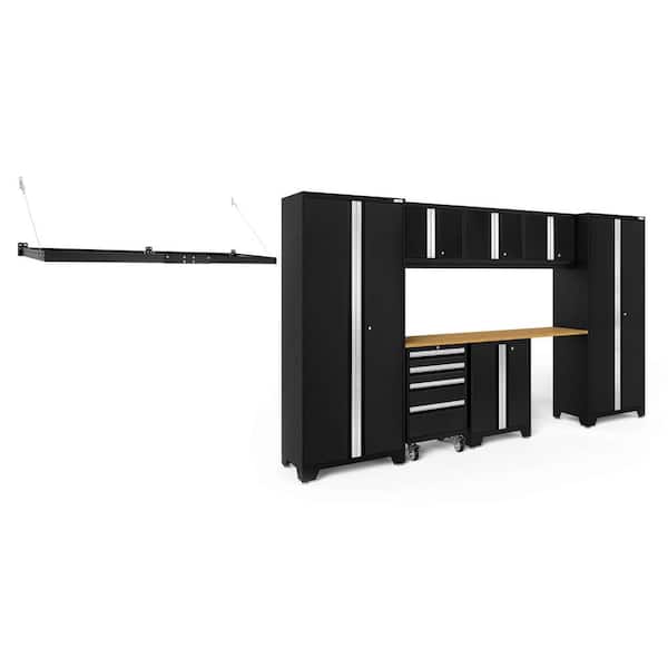 NewAge Products Bold Series 132 in. W x 76.75 in. H x 18 in. D 24-Gauge Steel Garage Cabinet Set in Black (8-Piece)