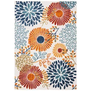 Cabana Cream/Red 4 ft. x 6 ft. Floral Leaf Indoor/Outdoor Patio  Area Rug