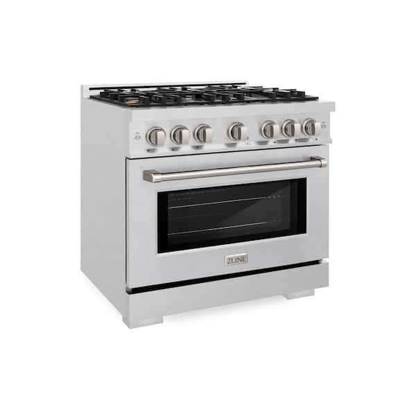 36 in. 5.2 cu. ft. Select Gas Range with Convection Gas Oven in Satin Stainless Steel with 6 Brass Burners