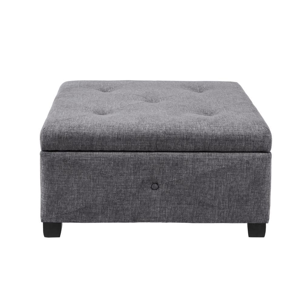 Charcoal Tufted Square Storage Ottoman with Graduated Legs