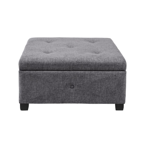 Madison Park Lucas Charcoal Fabric Soft Close Storage Ottoman