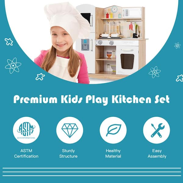 Costway Play Kitchen Set 67 PCS Kitchen Toy For Kids W/Food &Realistic  Lights & Sounds Blue