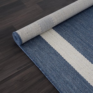 Blue/White 5 ft. x 7 ft. Bordered Indoor/Outdoor Area Rug