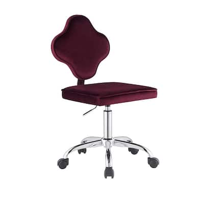 Clover Red Velvet Finish Office Chair with Non-Adjustable Arms