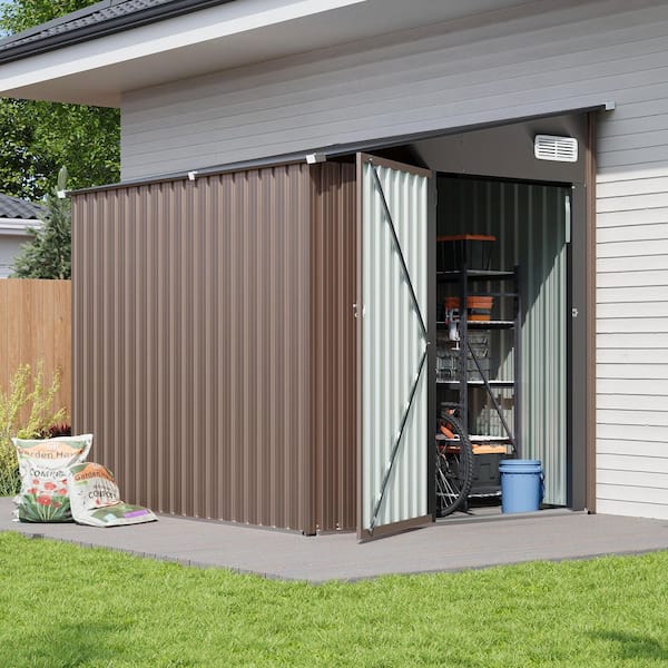 8 ft. x 6 ft. Outdoor Metal Storage Shed (48 sq. ft.) - Brown Wall Cabinet for Patio and Garden