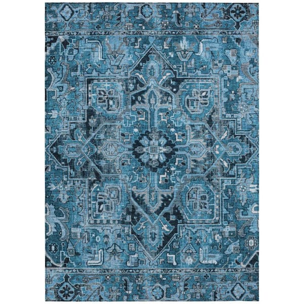 Denim and Gray 10 ft. x 14 ft. Woven Oriental Rectangle Indoor/Outdoor Area Rug