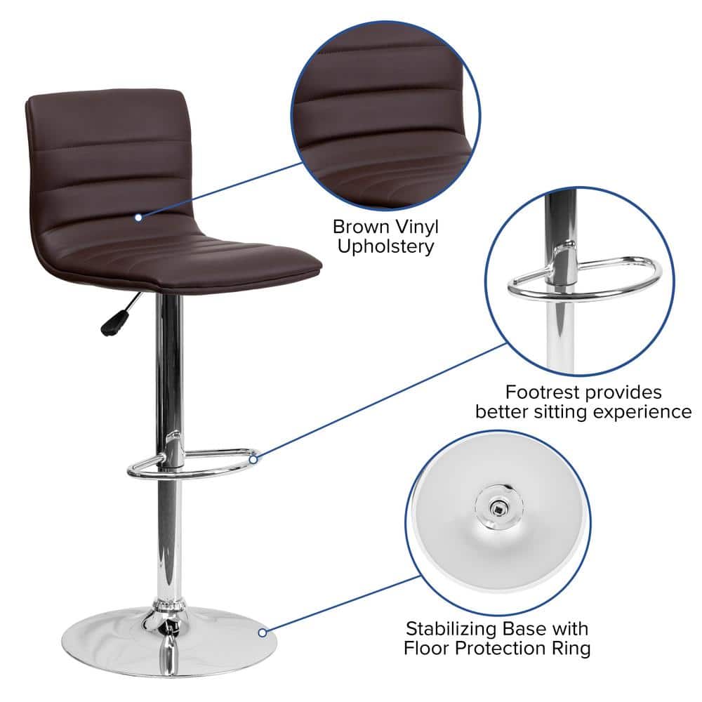 Modern Swivel Adjustable Barstool in Brown Vinyl with Chrome Base