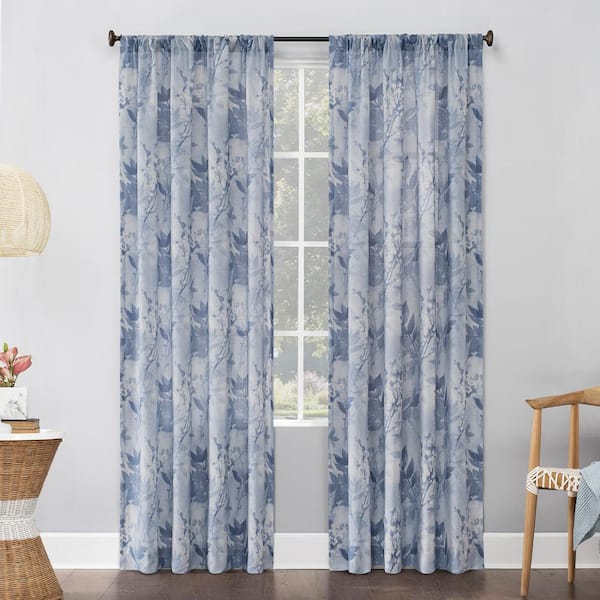 Sun Zero Hilary Blue Polyester 54 in. W x 63 in. L Rod Pocket Light Filtering Curtain (Single Panel)