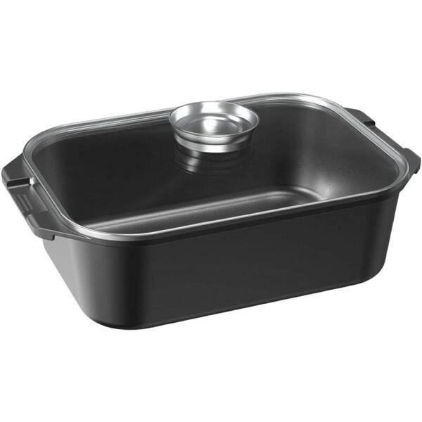 15.9 qt. Gray Nonstick Roasting Pan Aluminum Induction Gas Compatible Kitchen Roaster with Lid