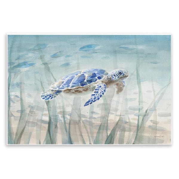 Baby Sea Turtle Blue Speckled Aquatic Animal Ocean by Danhui Nai Unframed Graphic Art Print Animal 19 in. x 13 in.
