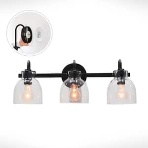 Foxhall 23 in. Plug and Play 3-Light Matte Black Vanity Light