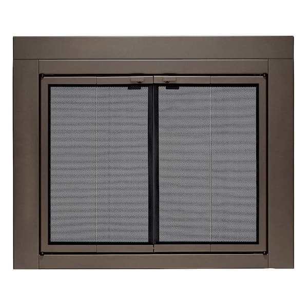 UniFlame Uniflame Small Roman Oil Rubbed Bronze Bi-fold style Fireplace Doors with Smoke Tempered Glass