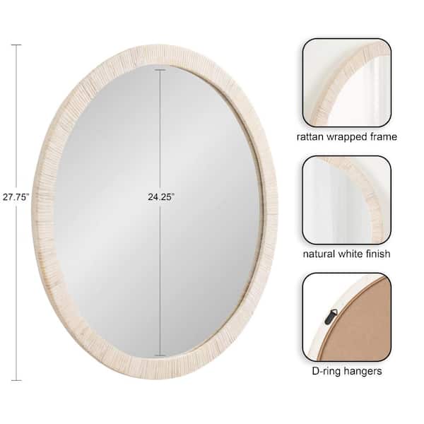 Rahfy White 28 in. W x 28 in. H Round Natural Material Framed Mirror