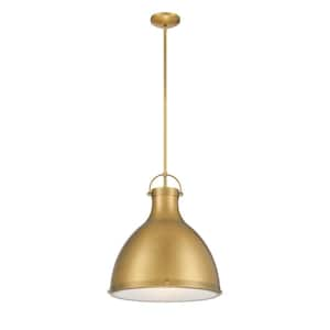 Lynk 100-Watt 1-Light Legacy Brass Cone Pendant Light with an Etched Opal Glass Shade, No Bulb Included